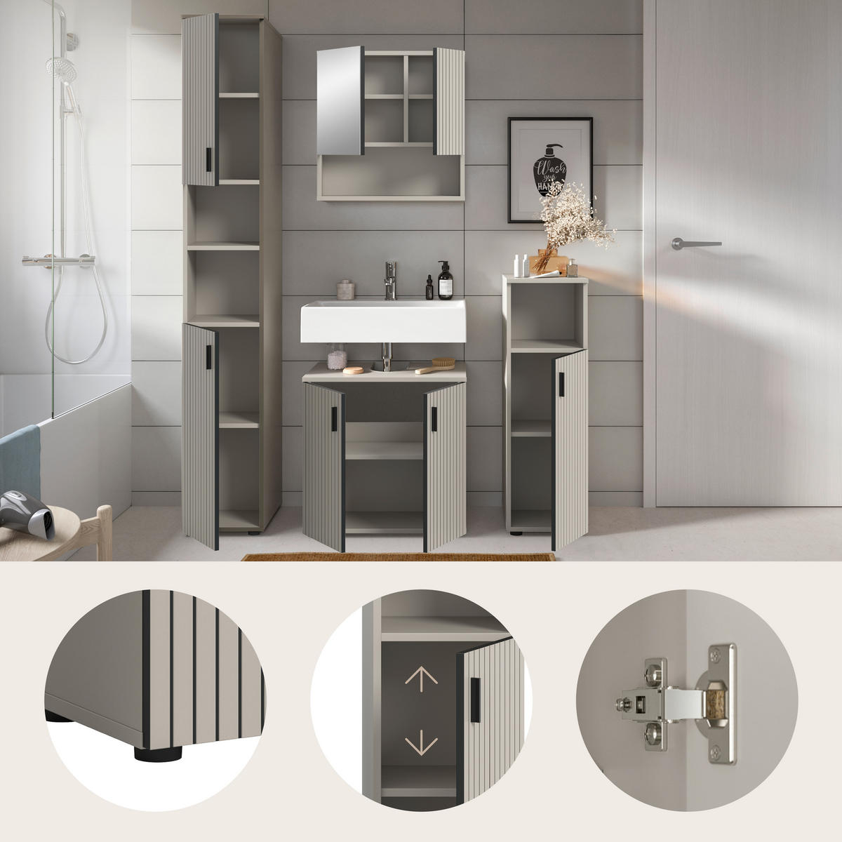 BADRUM 120 cm  - svart/kashmir, Trend, trämaterial/glas (120cm) - MID.YOU