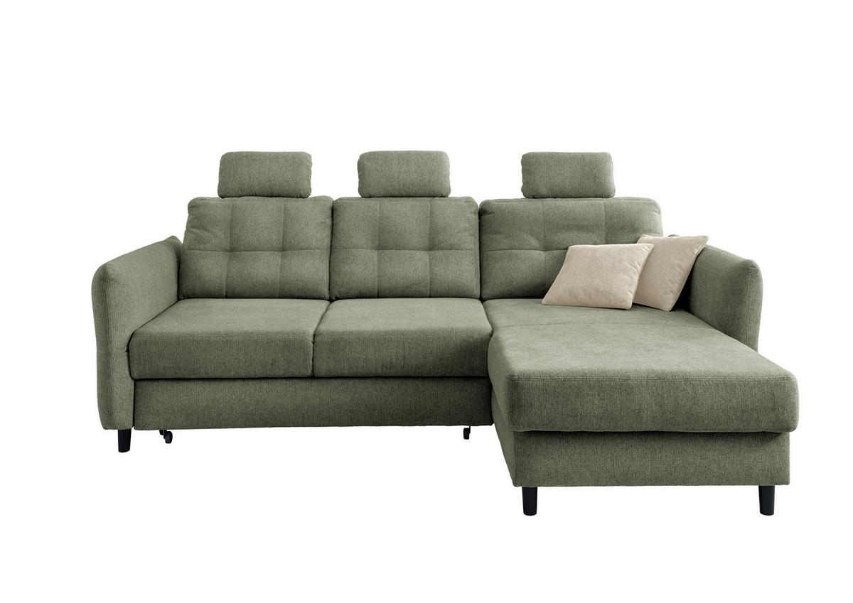 ECKSOFA in Chenille Dunkelgrün  - Dunkelgrün/Beige, Modern, Holz/Textil (250-280/176cm) - Livetastic