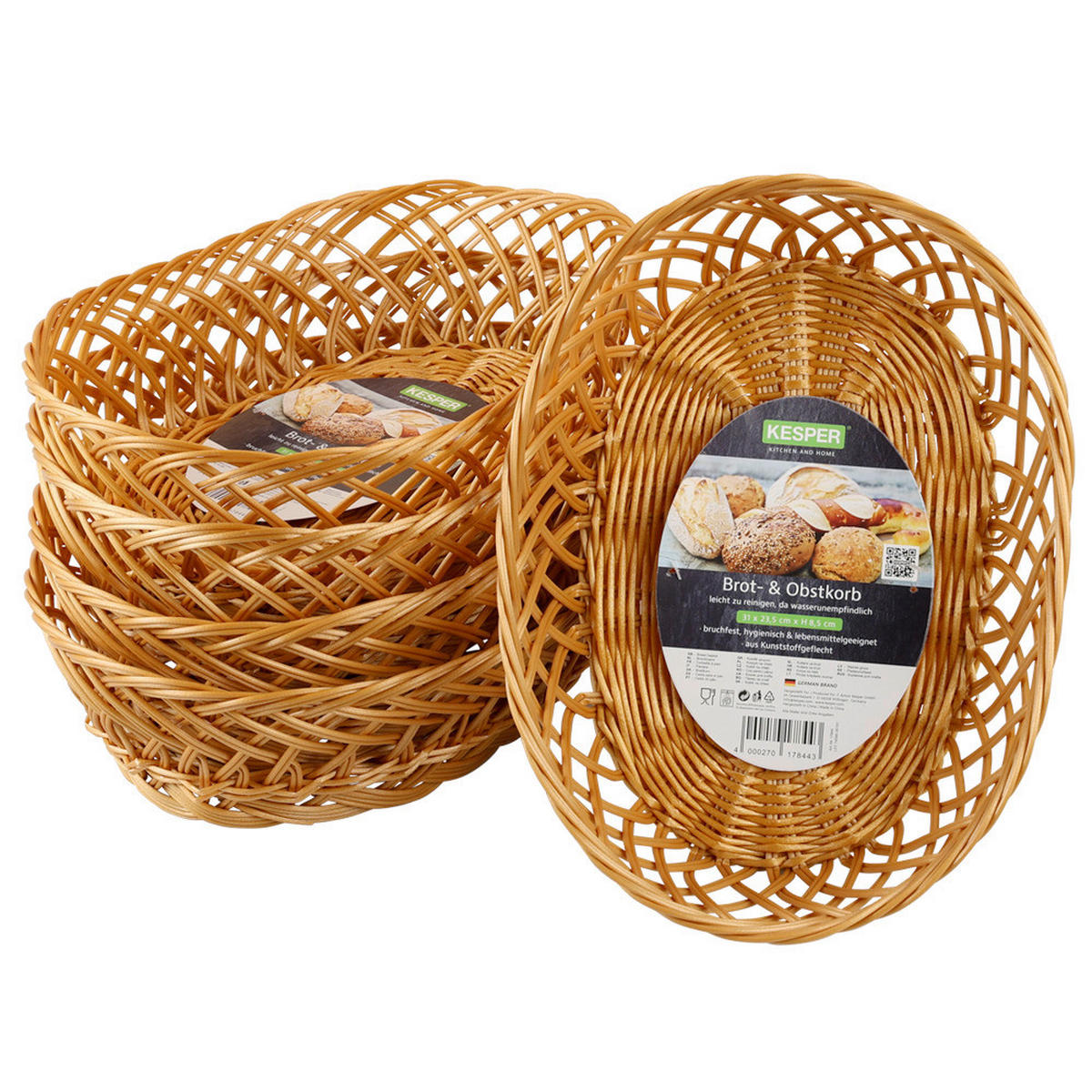 BROTKORB 5ER PACK   - Hellbraun, Basics, Kunststoff (23.5/8,5/31cm) - Kesper