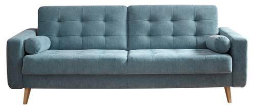 SCHLAFSOFA Mikrovelours Blau  - Blau/Eichefarben, MODERN, Holz/Textil (222/86/90cm) - MID.YOU