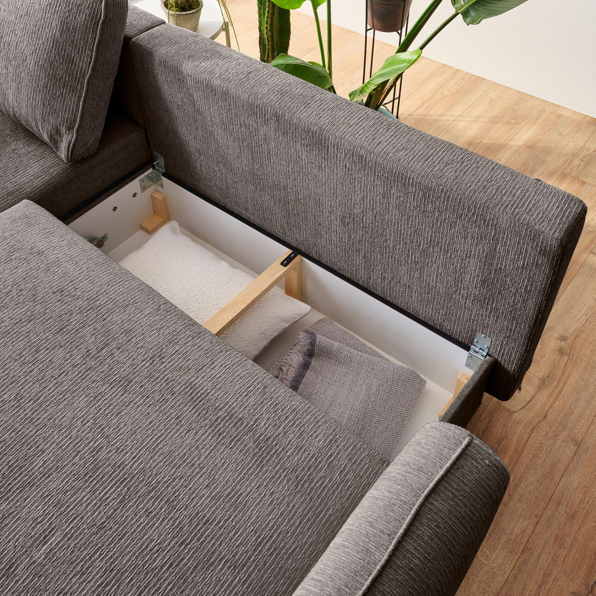 ECKSOFA in Struktur Taupe  - Taupe/Schwarz, Konventionell, Holz/Textil (170/247cm) - Carryhome