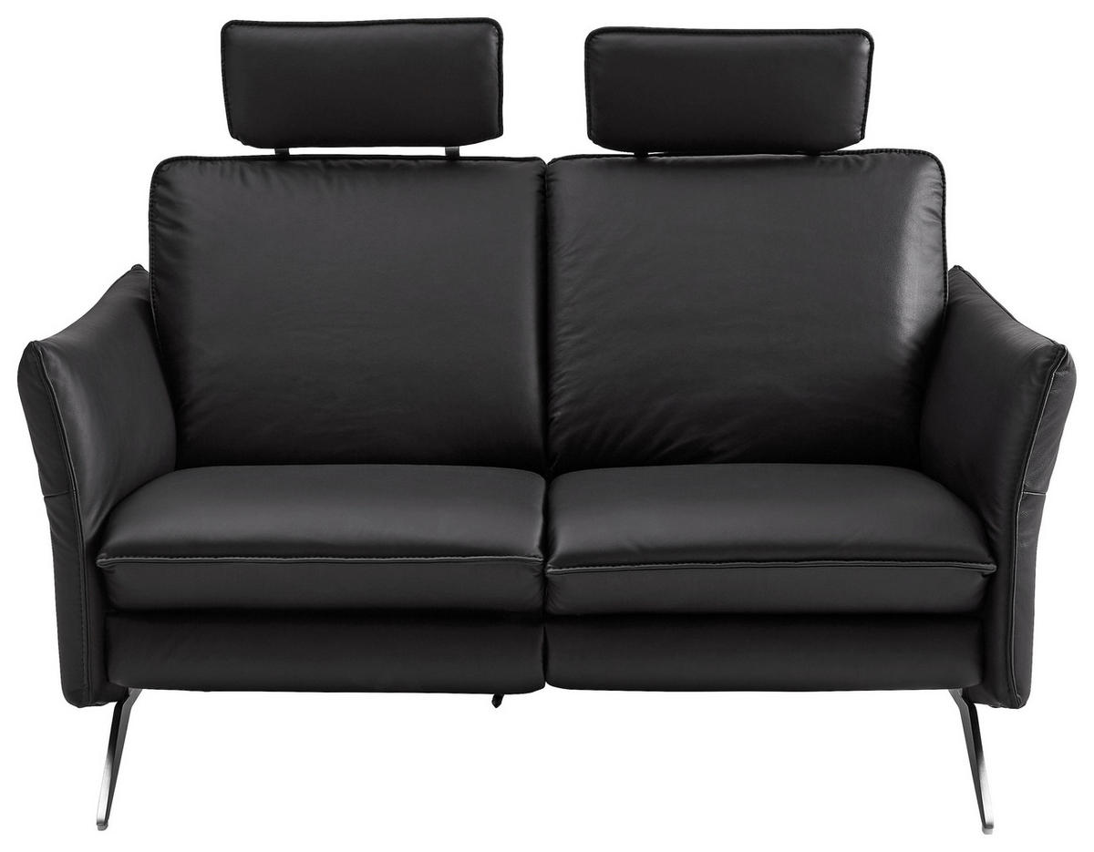 2-SITZER-SOFA Echtleder Schwarz  - Edelstahlfarben/Schwarz, Design, Leder/Metall (155/86/92cm) - Himolla Komfortklass