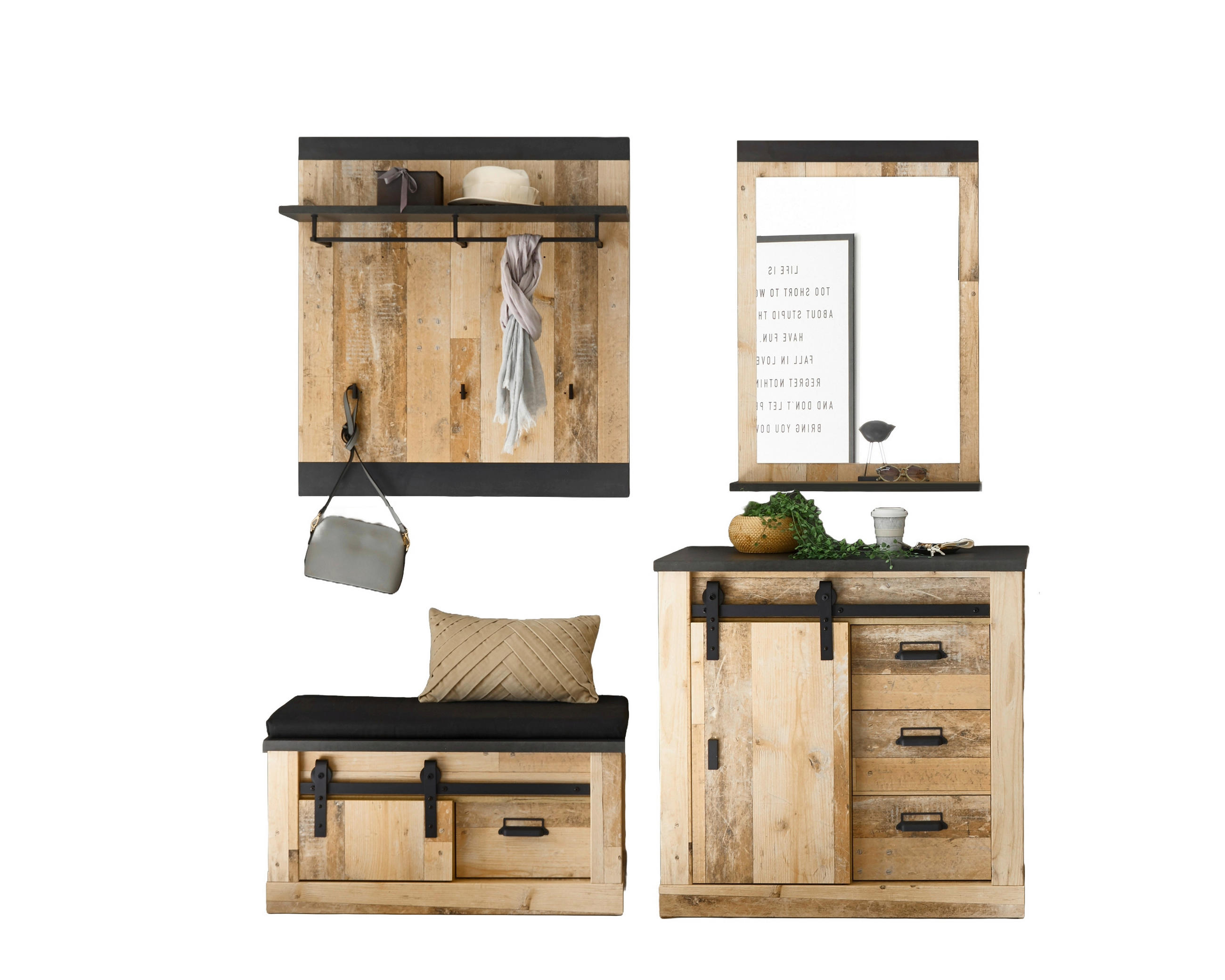 GARDEROBE 5-teilig  in 206/200/43 cm  - Anthrazit/Naturfarben, Design, Glas/Holzwerkstoff (206/200/43cm) - Modante