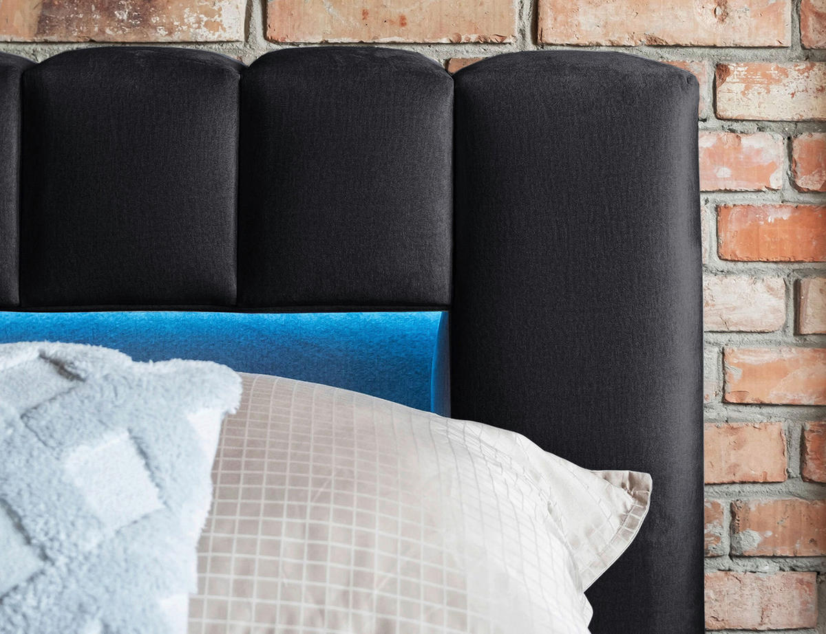 POLSTERBETT Beleuchtung, Lattenrost, Bettkasten 160/200 cm  in Schwarz  - Beige/Schwarz, MODERN, Holz/Kunststoff (160/200cm) - MID.YOU