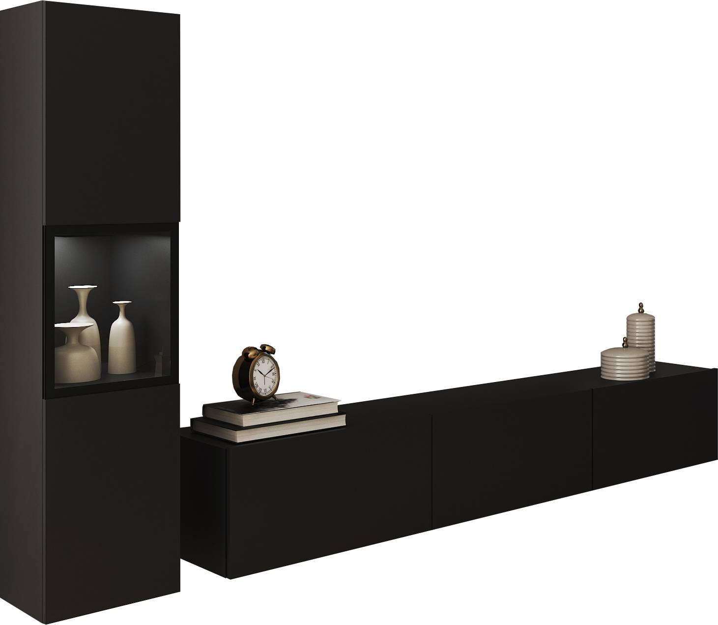 HYLLKOMBINATION 2 delar i svart 210/130/32,5 cm - grå/svart, Design, trämaterial/glas (210/130/32,5cm) - MID.YOU
