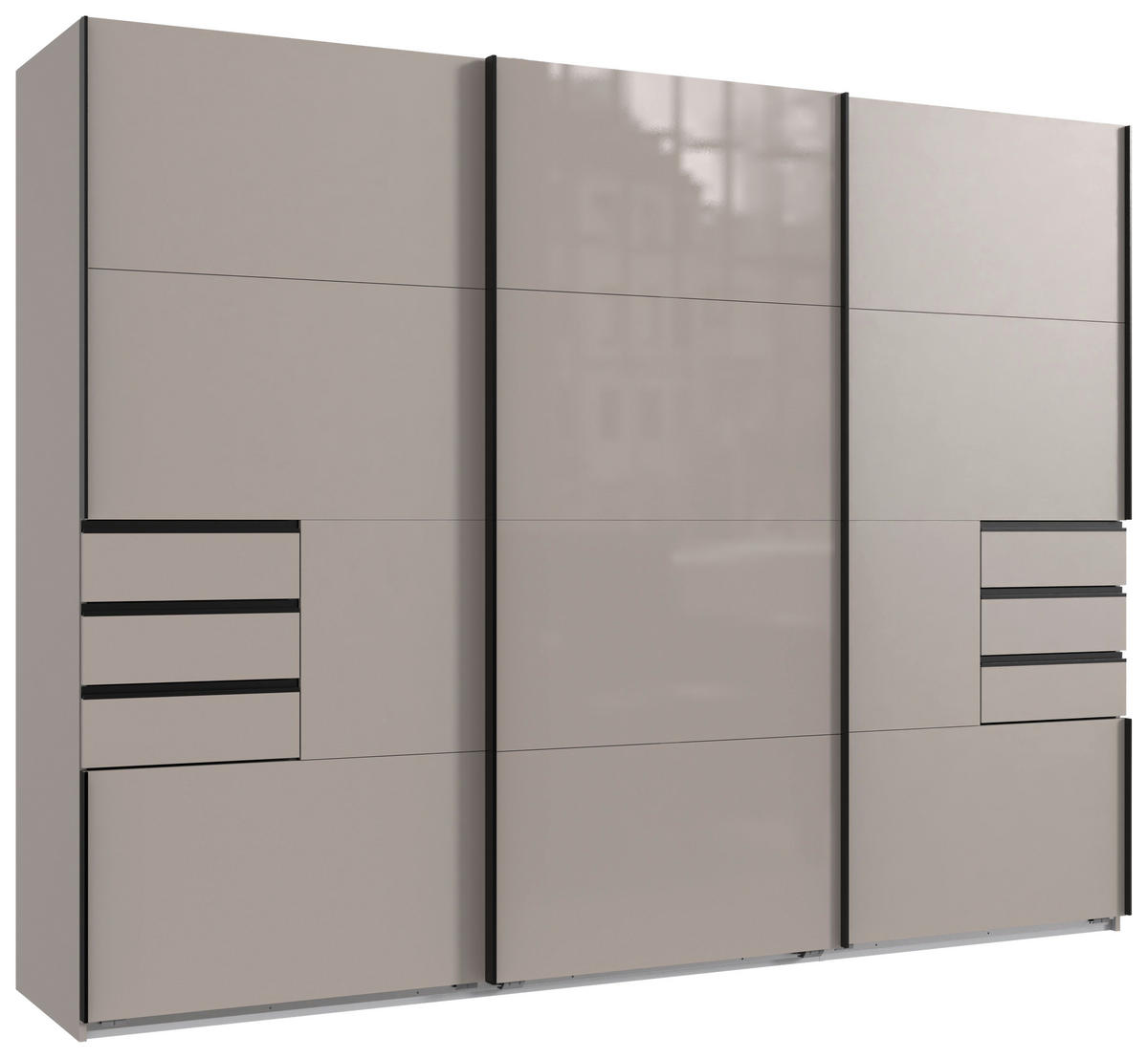 SCHWEBETÜRENSCHRANK 270/208/64 cm 3-türig Beige, Greige  - Greige/Beige, MODERN, Glas/Holzwerkstoff (270/208/64cm) - MID.YOU