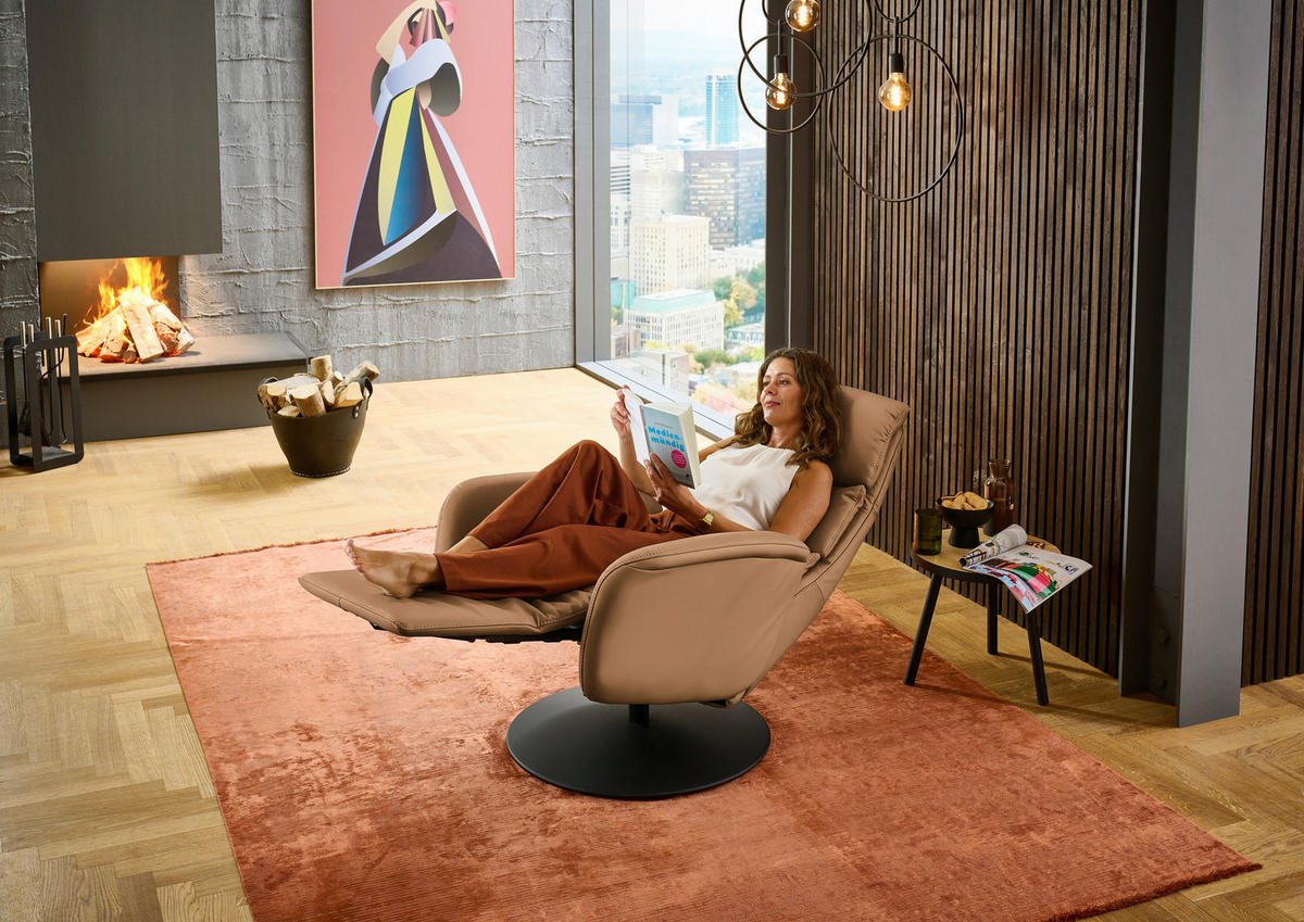 RELAXSESSEL in Leder Hellbraun  - Hellbraun/Schwarz, Design, Leder/Metall (76/108/86cm) - Dieter Knoll