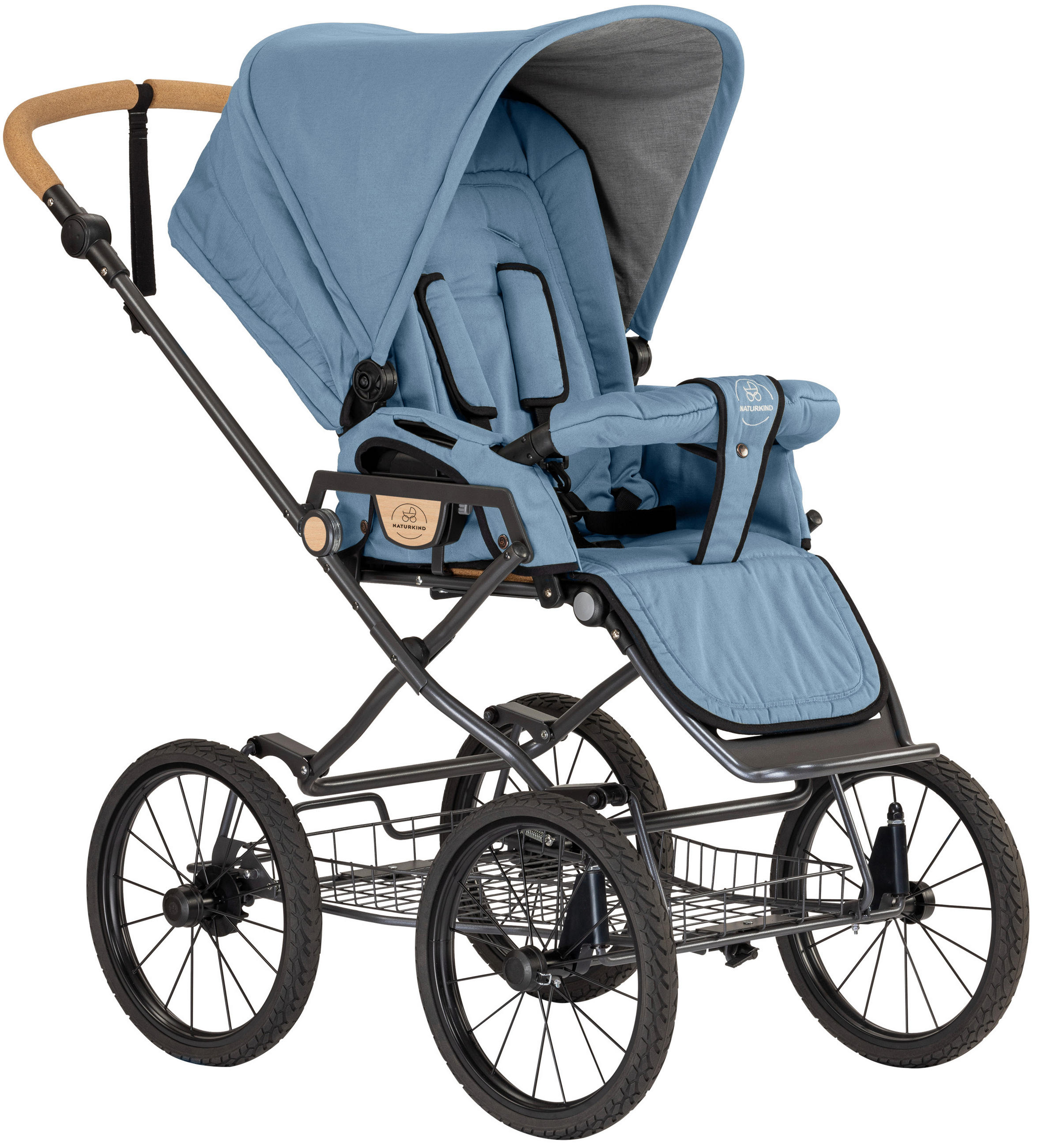 KINDERWAGEN IDA  - Anthrazit/Blaugrau, Basics, Textil/Metall (62/110/110cm) - Naturkind