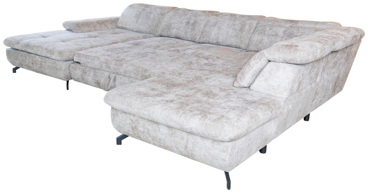 WOHNLANDSCHAFT Beige Struktur  - Beige/Schwarz, KONVENTIONELL, Textil/Metall (188/357/253cm) - Carryhome