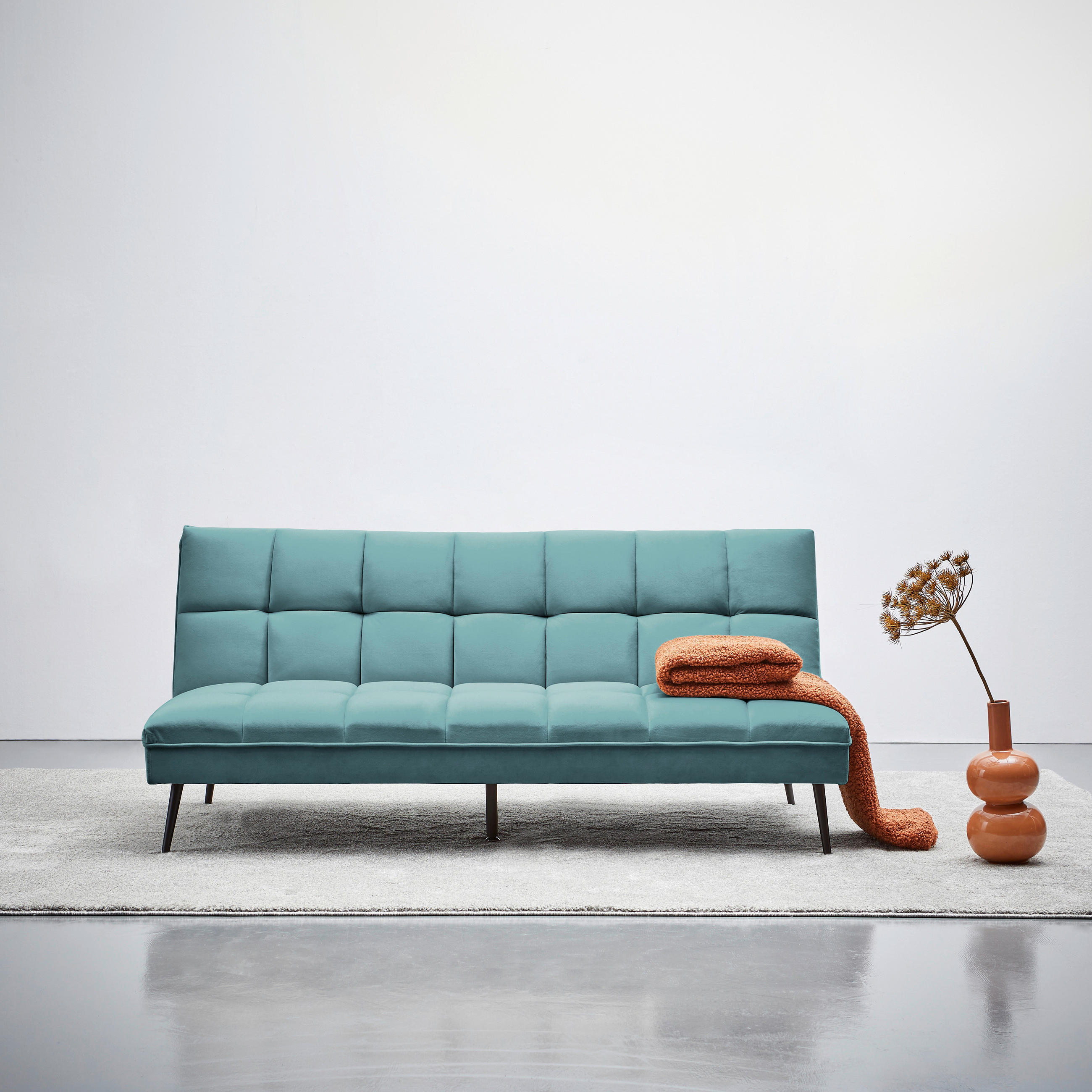SCHLAFSOFA in Samt Hellblau  - Schwarz/Hellblau, MODERN, Textil/Metall (178/84/98cm) - MID.YOU