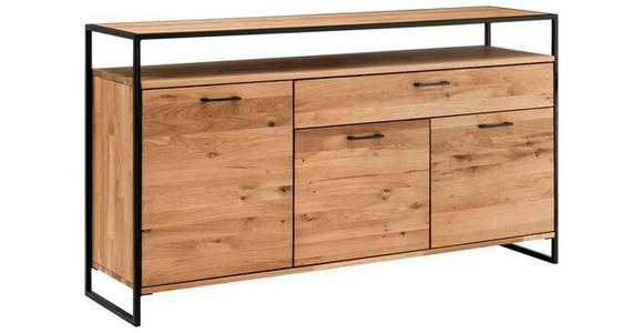 SIDEBOARD Asteiche massiv Eichefarben Einlegeböden  - Eichefarben/Schwarz, Design, Holz/Metall (135/92/44cm) - Linea Natura