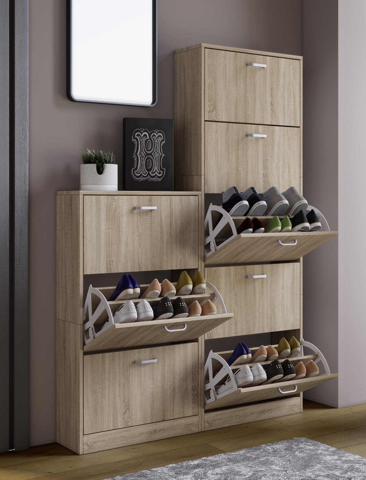 SCHUHSCHRANK Eichefarben  - Edelstahlfarben/Eichefarben, KONVENTIONELL, Holzwerkstoff/Kunststoff (59/170/22cm) - MID.YOU
