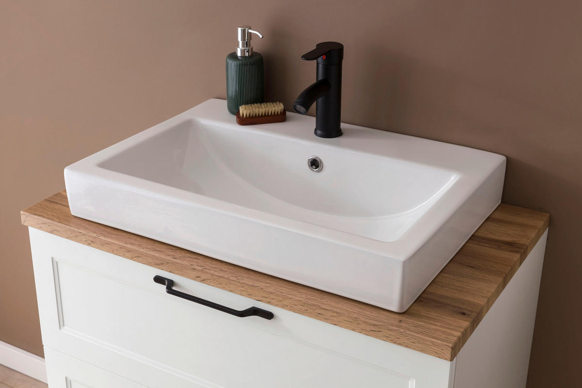 WASCHTISCHKOMBI 80 cm  - Eiche Wotan/Schwarz, ROMANTIK / LANDHAUS, Keramik/Holzwerkstoff (80cm) - Xora