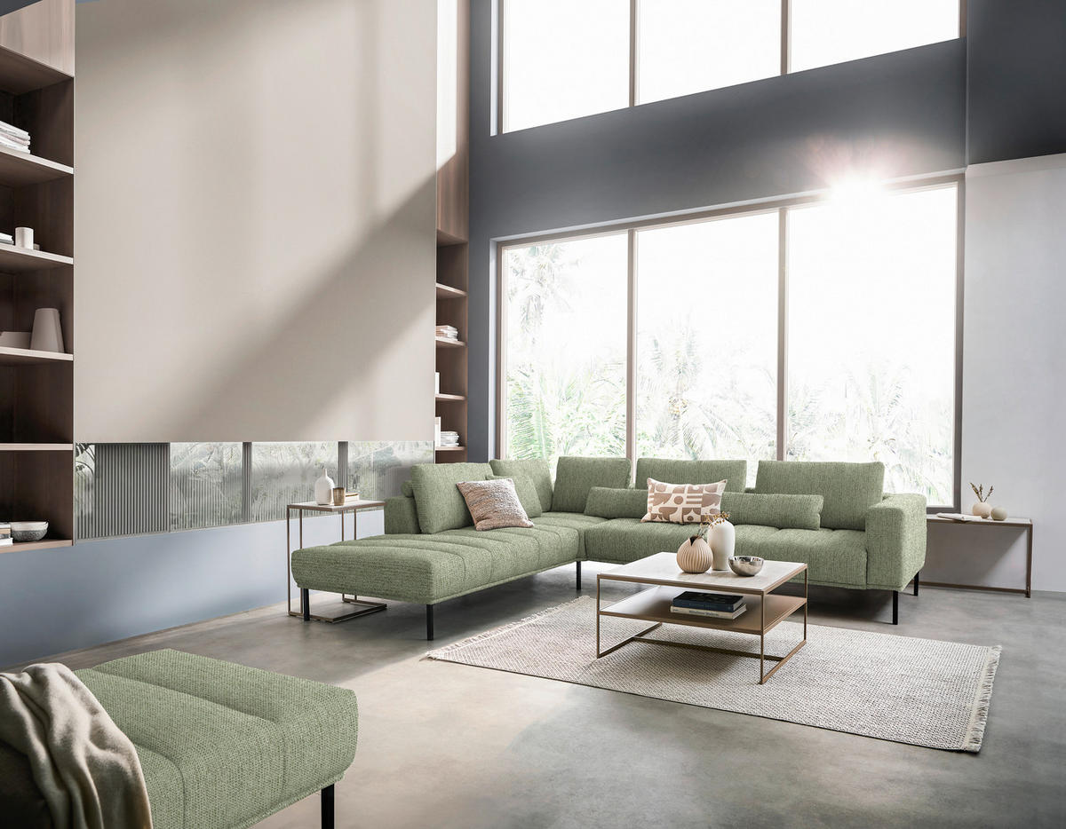 ECKSOFA Flachgewebe Olivgrün  - Schwarz/Olivgrün, Design, Textil/Metall (270/308cm) - Pure Home Lifestyle