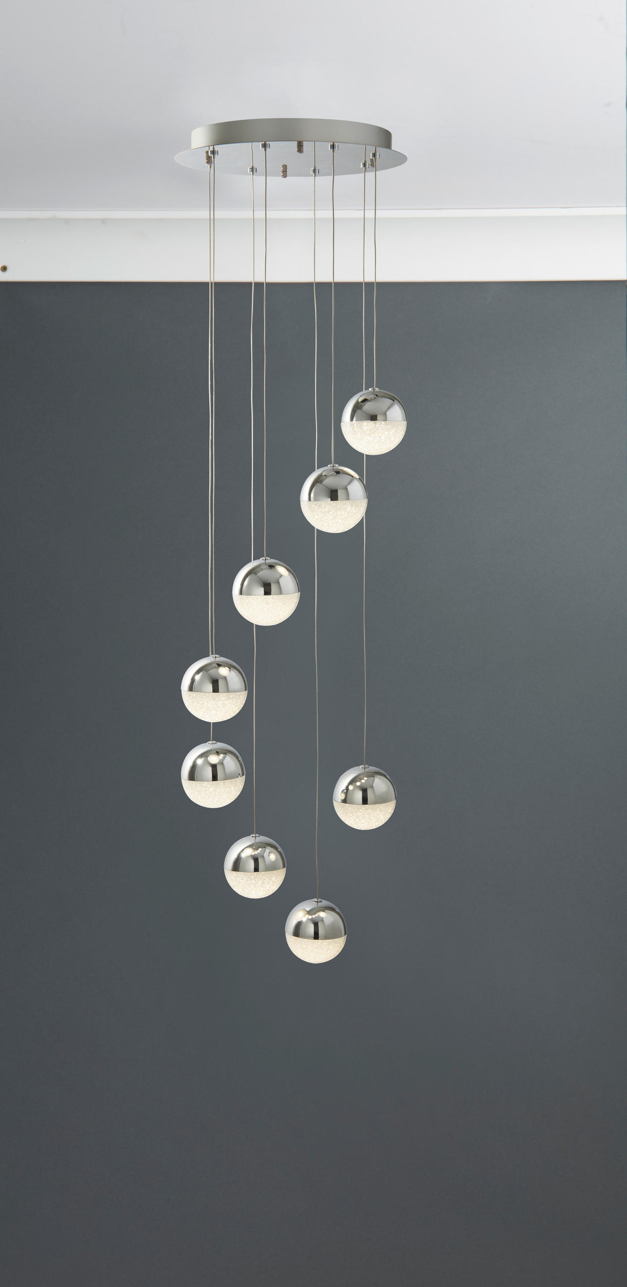 LED-HÄNGELEUCHTE Marbles 35/35/155 cm   - Chromfarben/Klar, MODERN, Glas/Textil (35/35/155cm) - Searchlight