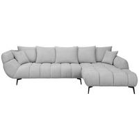 ECKSOFA 318/217 cm  in Bouclé Silberfarben Zierkissen, Rückenkissen, Rücken echt  318/217 cm  - Silberfarben/Schwarz, MODERN, Textil/Metall (318/217cm) - Carryhome
