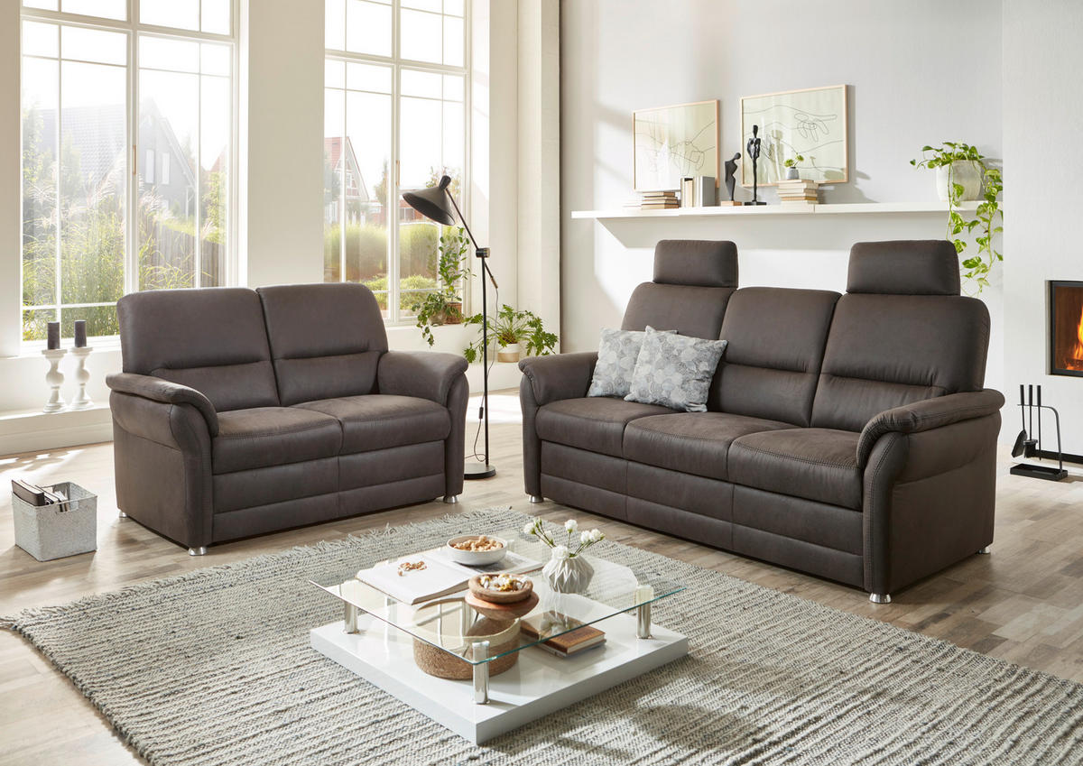 SITZGARNITUR in Mikrofaser Anthrazit  - Anthrazit/Alufarben, KONVENTIONELL, Textil/Metall (192/96/89cm) - Beldomo Comfort