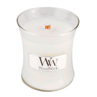 MIRISNA SVEĆA  bela  - bela, Osnovno, staklo/drvo (7/7/8cm) - WoodWick