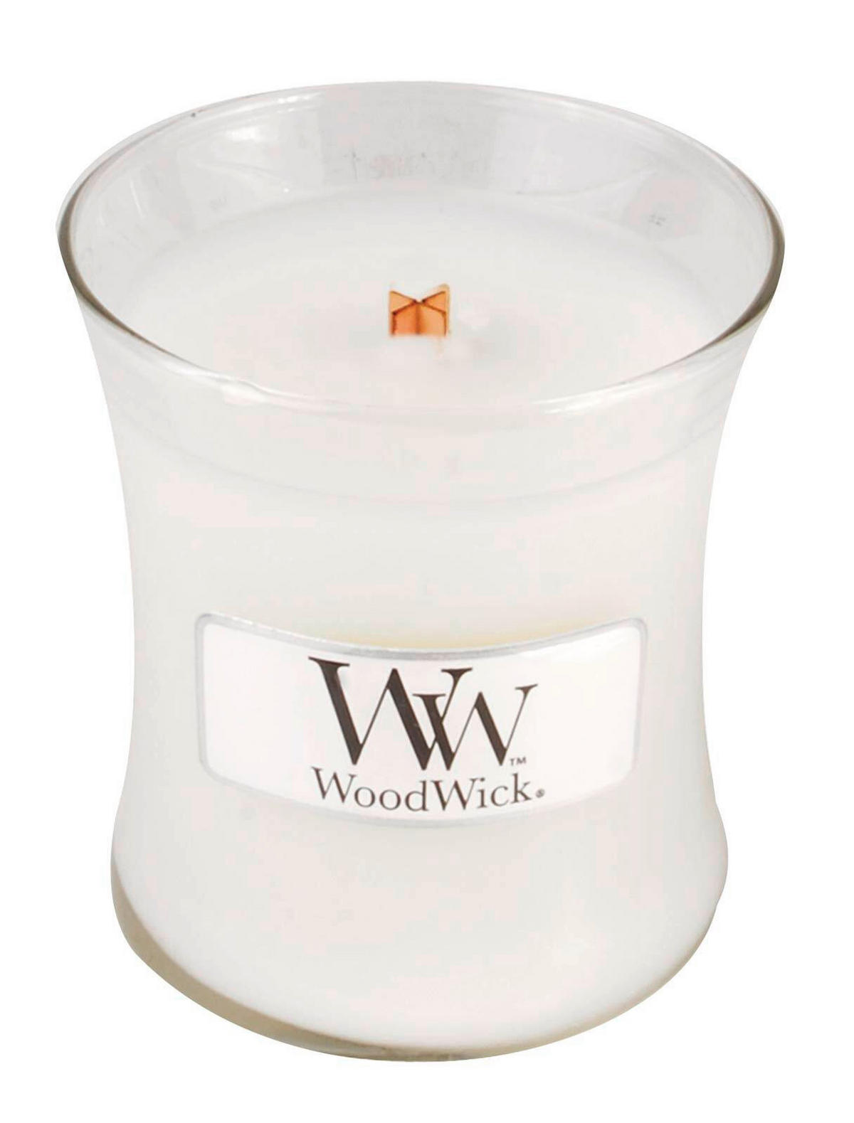 MIRISNA SVEĆA  bela  - bela, Osnovno, staklo/drvo (7/7/8cm) - WoodWick