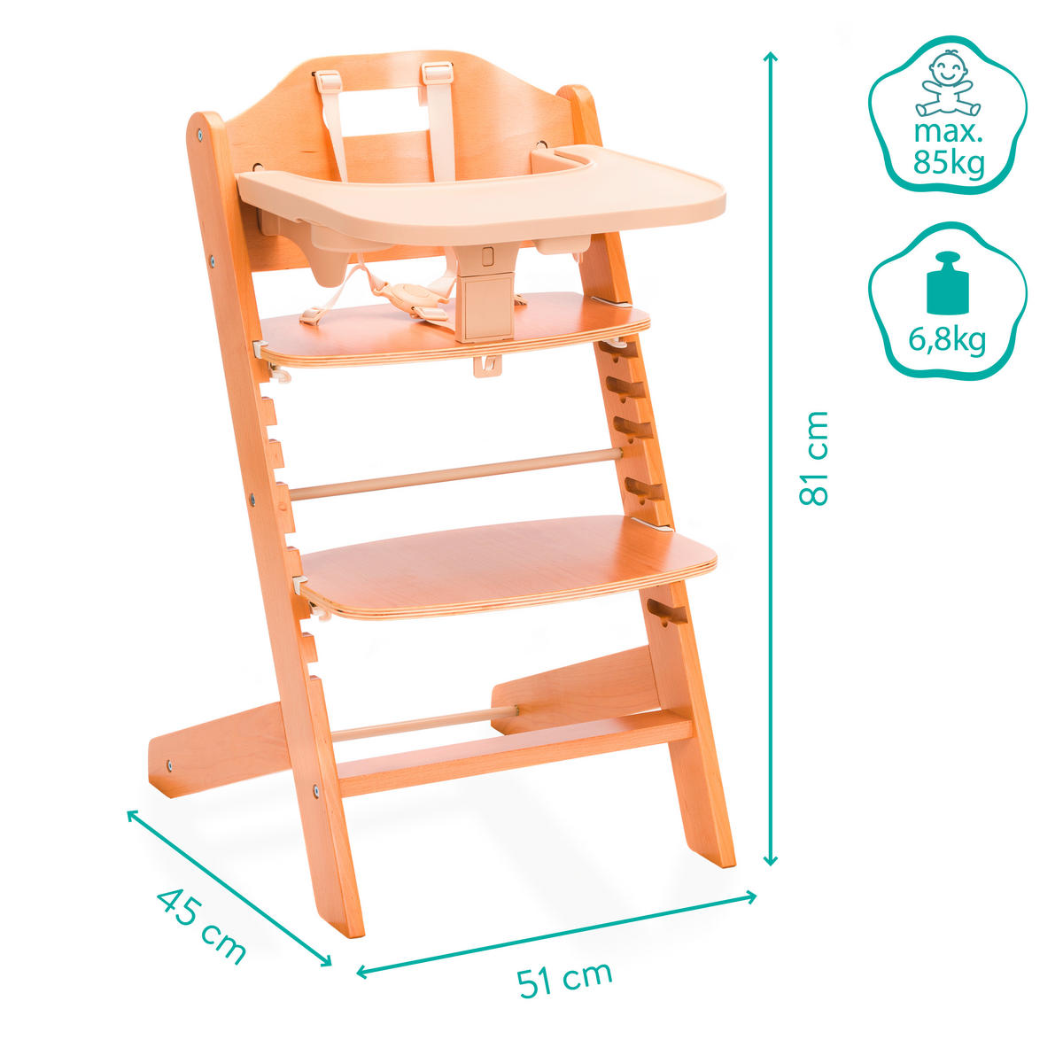 HOCHSTUHL Pia  - Naturfarben, Basics, Holz (45/81/51cm) - Fillikid
