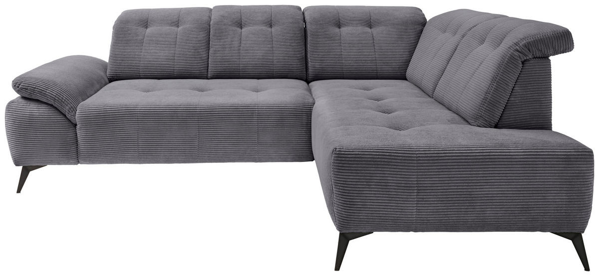 ECKSOFA in Cord Grau  - Schwarz/Grau, Modern, Textil/Metall (272/200cm) - Livetastic