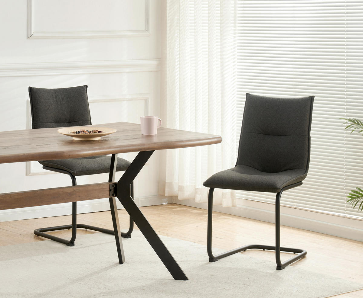 SCHWINGSTUHL-SET 2 Stück  in Webstoff  - Anthrazit/Schwarz, MODERN, Textil/Metall (46/89/57cm) - MID.YOU