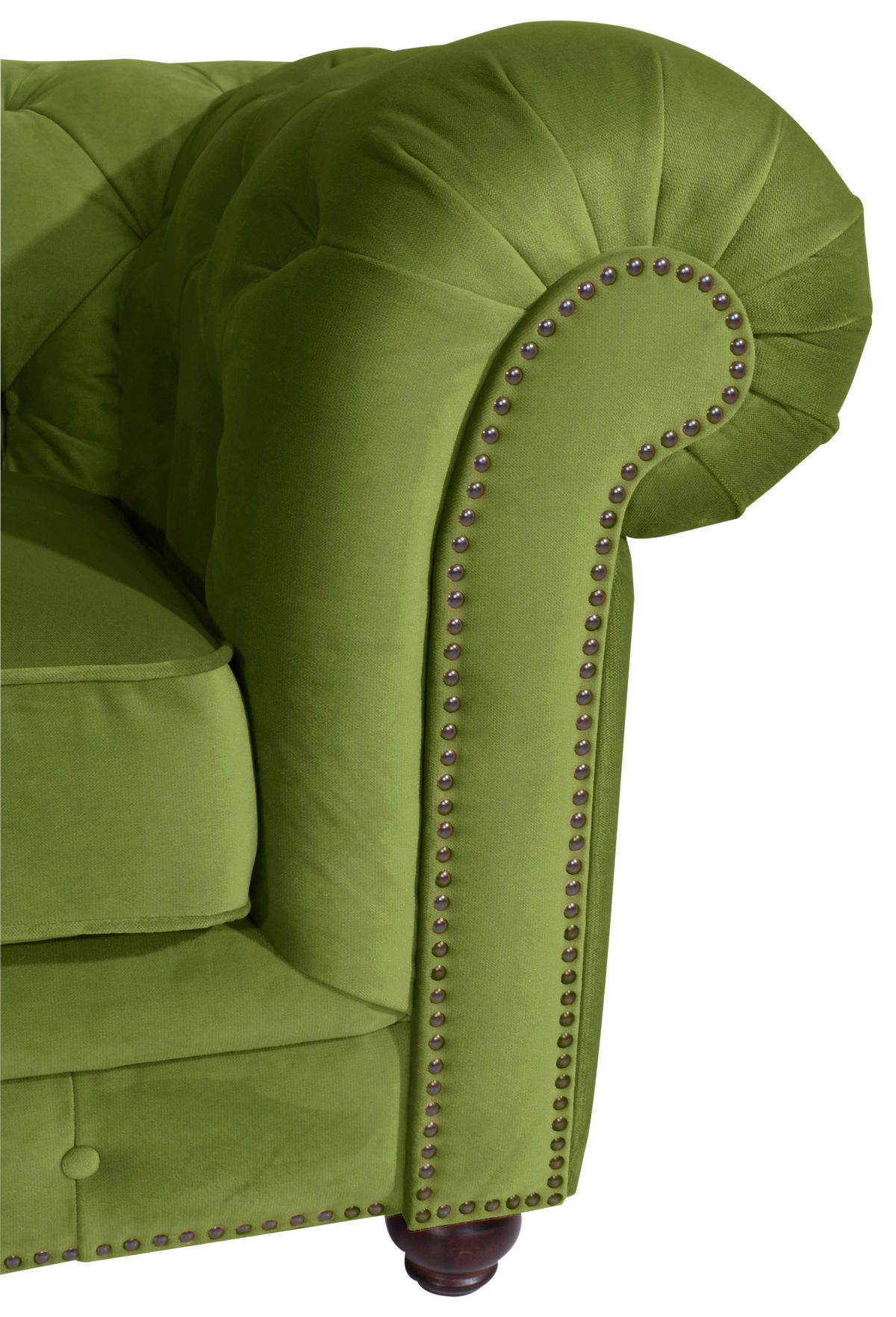CHESTERFIELD-SOFA Orleans in Samt, Velours Olivgrün  - Nussbaumfarben/Olivgrün, Design, Holz/Textil (196/77/100cm) - Max Winzer
