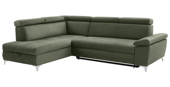 ECKSOFA in Mikrofaser Olivgrün  - Chromfarben/Olivgrün, KONVENTIONELL, Textil/Metall (206/271cm) - Carryhome