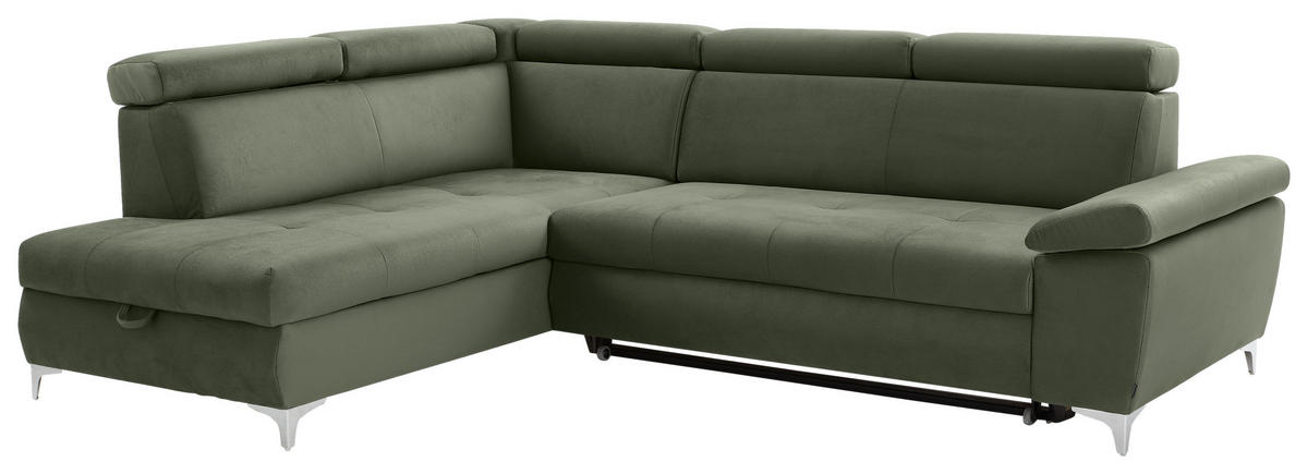 KUTNA GARNITURA tekstil  maslinasto zelena   - maslinasto zelena/boje kroma, Konvencionalno, tekstil/metal (206/271cm) - Carryhome