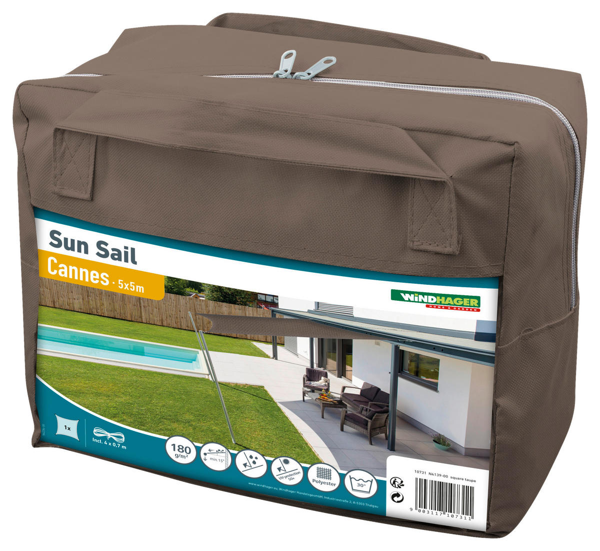 GARTENSONNENSEGEL  500/500 cm  - Taupe, Basics (500/500cm)