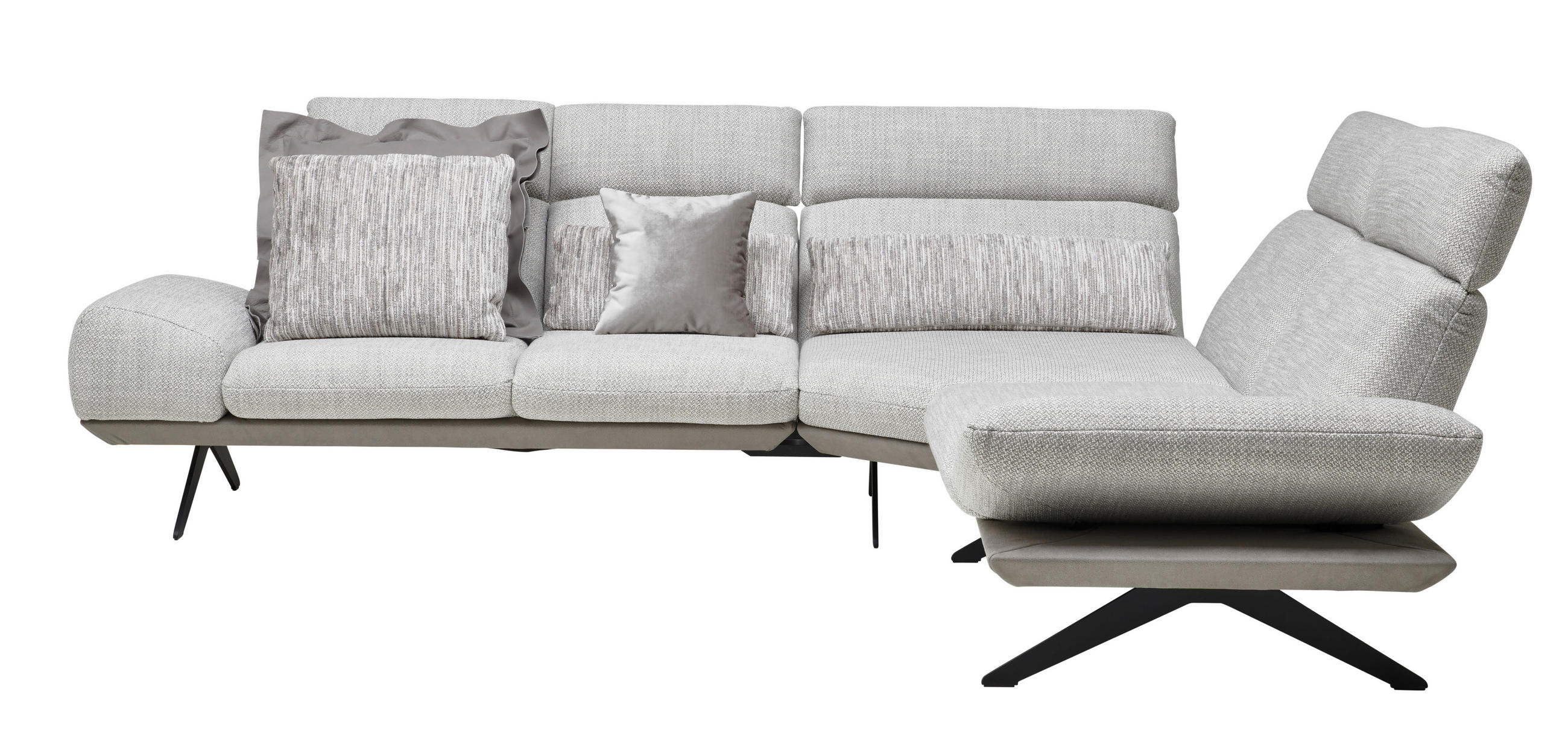 ECKSOFA in Flachgewebe Hellgrau  - Dunkelgrau/Hellgrau, Design, Textil/Metall (270/239cm) - Koinor