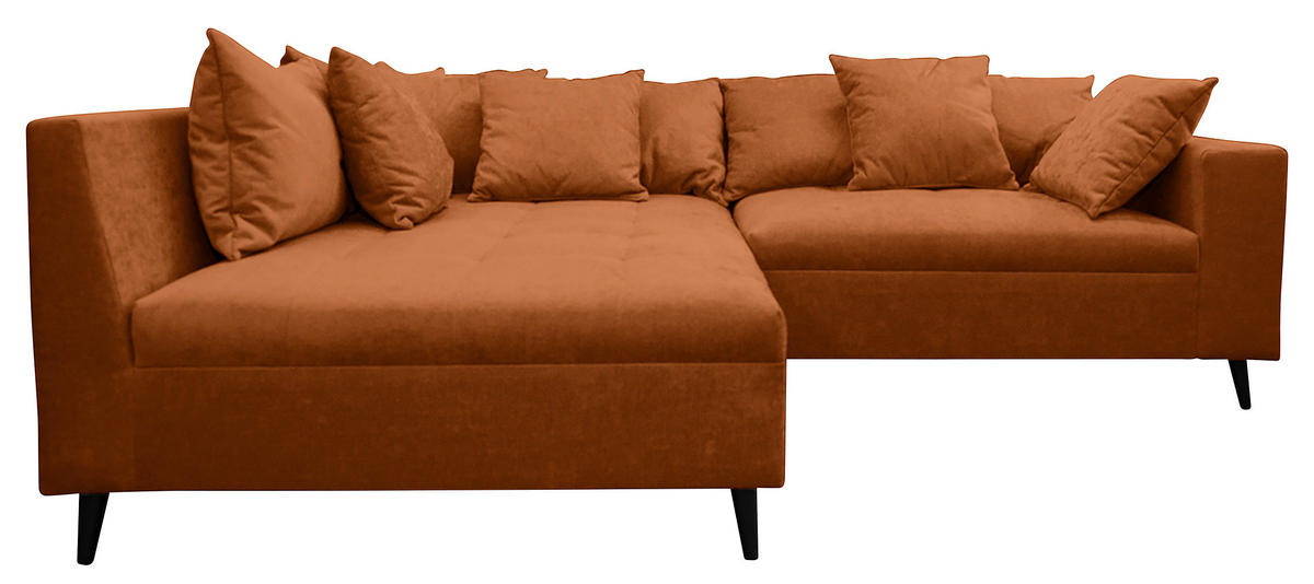 Ecksofa inkl. Hocker in Flachgewebe Rostfarben  - Rostfarben/Schwarz, Design, Holz/Textil (174/247cm) - MID.YOU