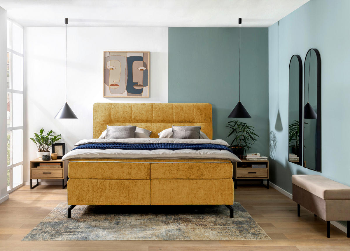 BOXSPRINGBETT 180/200 cm  in Currygelb  - Currygelb/Schwarz, Design, Textil/Metall (180/200cm) - Esposa