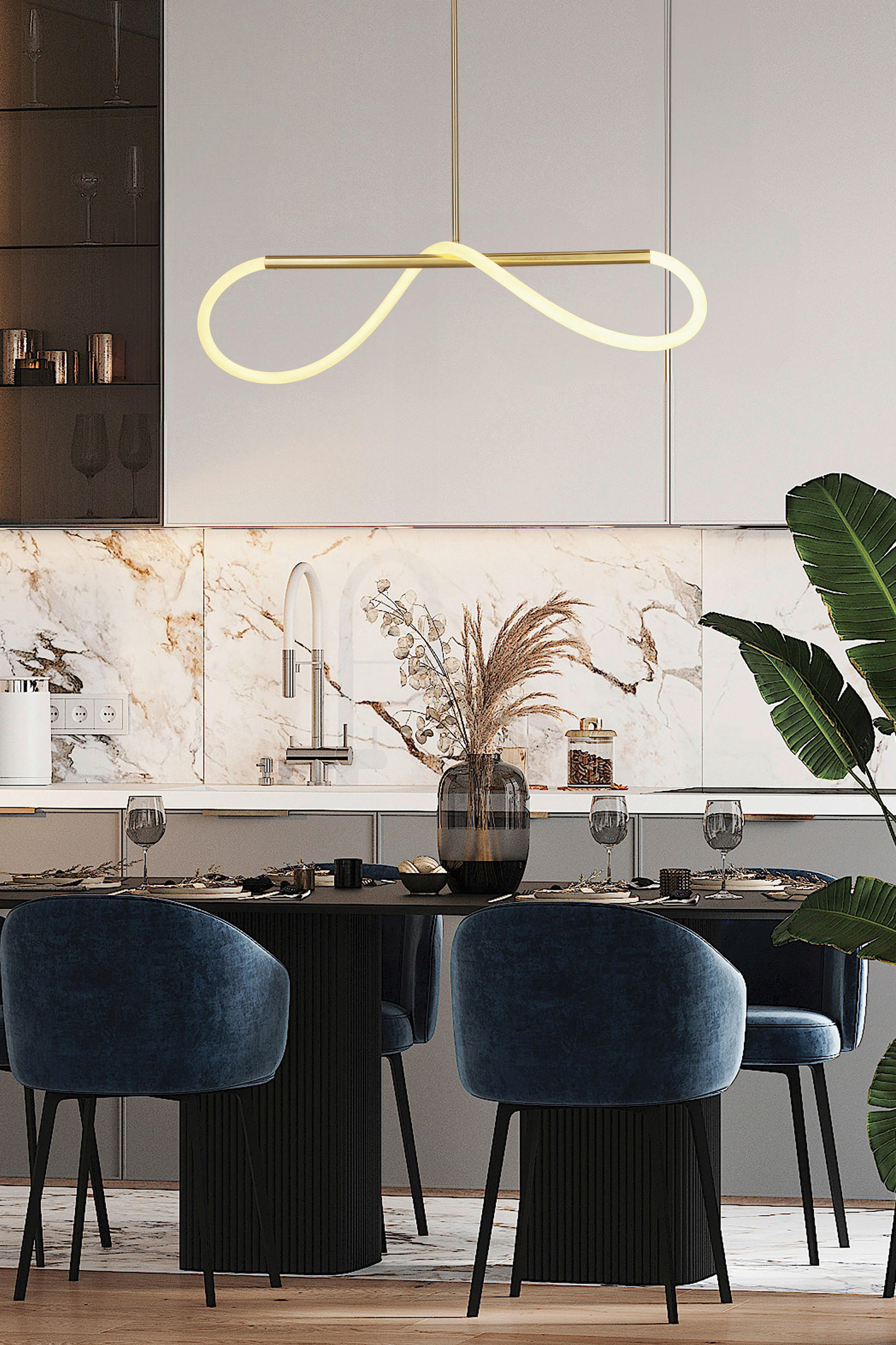 LED-PENDELLEUCHTE 100/15/120 cm  - Goldfarben/Weiß, Design, Kunststoff/Metall (100/15/120cm)