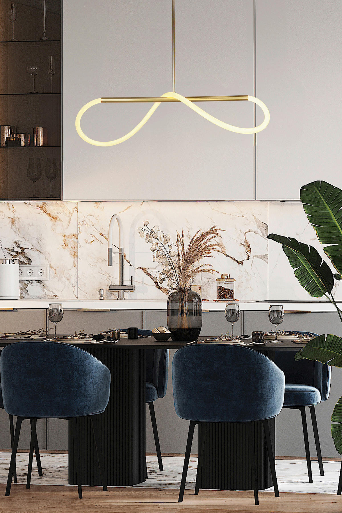 LED-PENDELLEUCHTE 100/15/120 cm  - Goldfarben/Weiß, Design, Kunststoff/Metall (100/15/120cm)