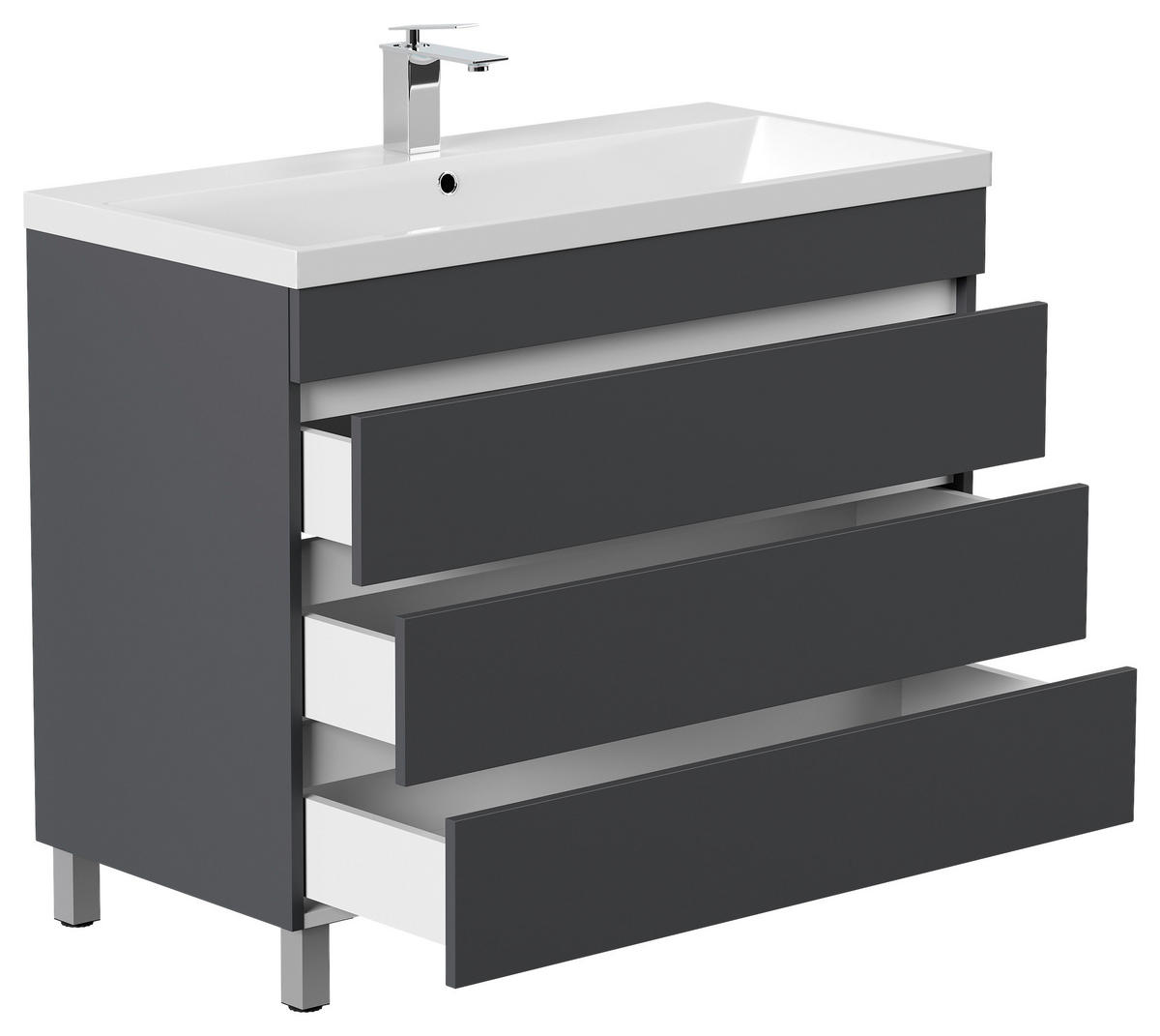 WASCHTISCHKOMBI 100 cm  - Graphitfarben/Weiß, Basics, Holzwerkstoff/Stein (100cm) - MID.YOU