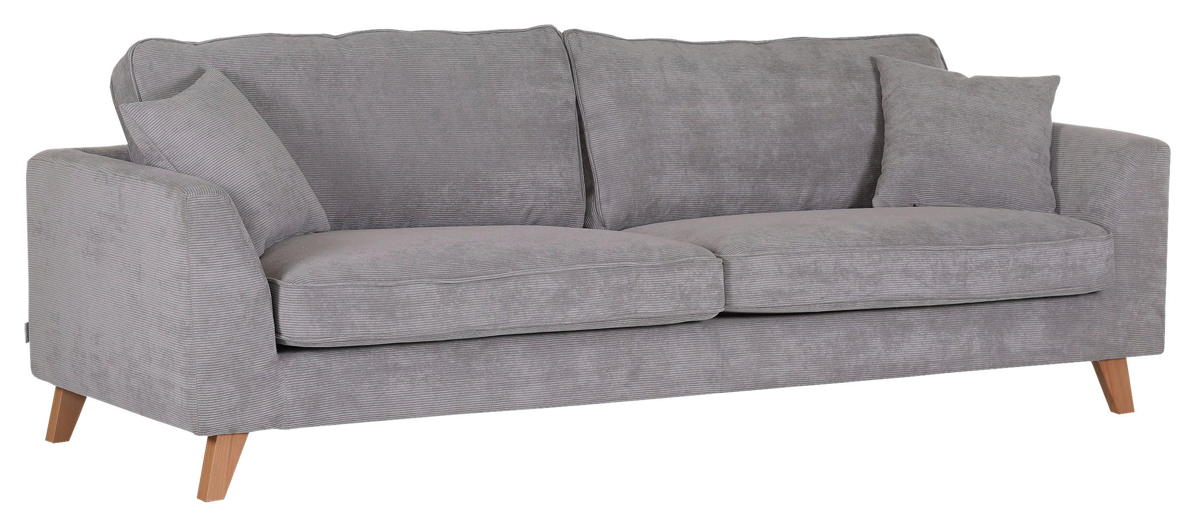 BIGSOFA Cord Grau  - Buchefarben/Grau, Design, Holz/Textil (240/63/90cm) - Carryhome