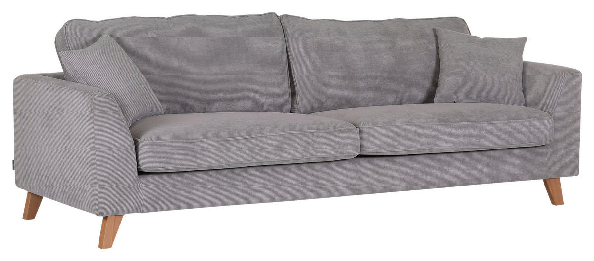 BIGSOFA in Cord Grau  - Buchefarben/Grau, Design, Holz/Textil (240/63/90cm) - MID.YOU