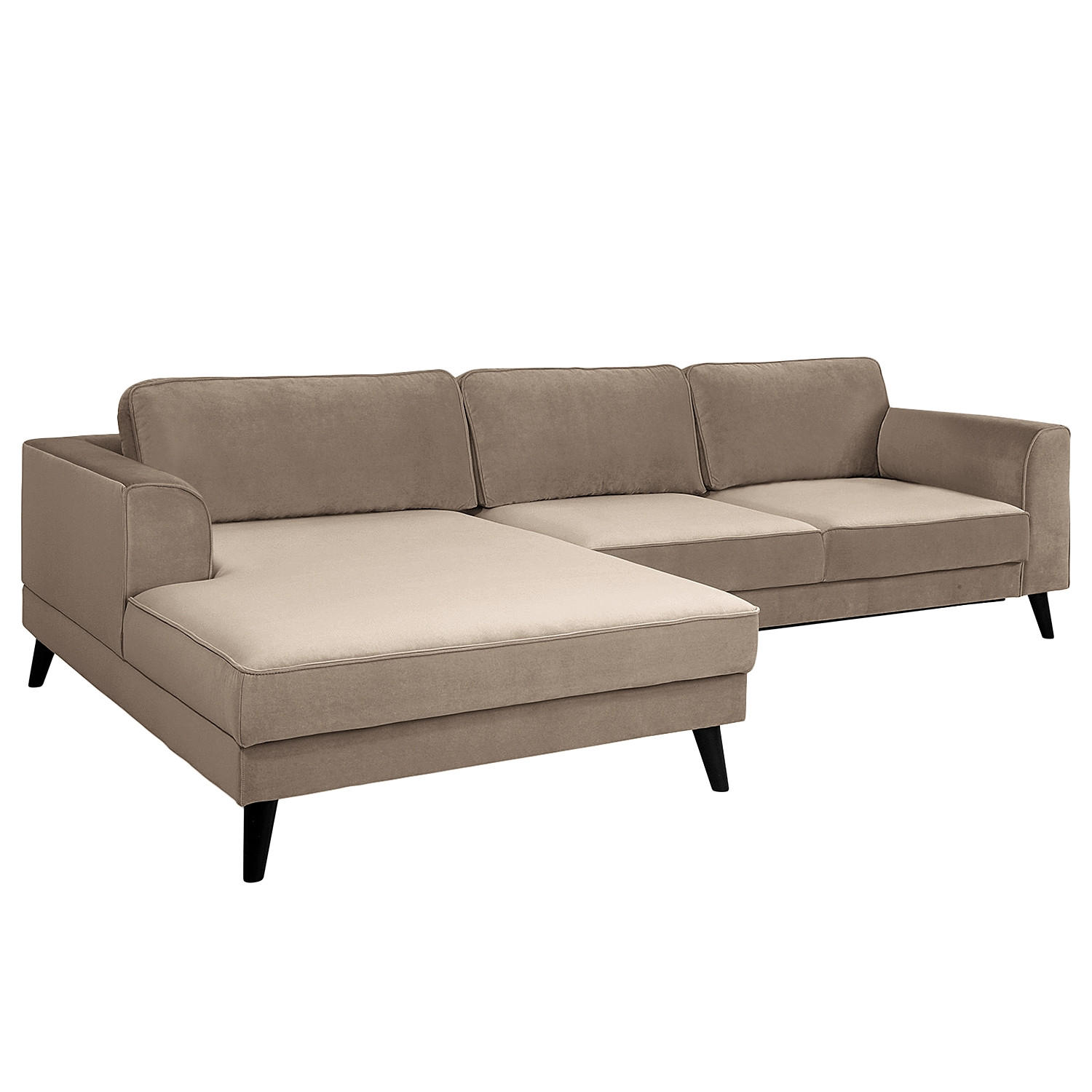 ECKSOFA in Samt, Velours Hellgrau  - Wengefarben/Hellgrau, Modern, Holz/Textil (280/85/167cm) - Trendmanufaktur
