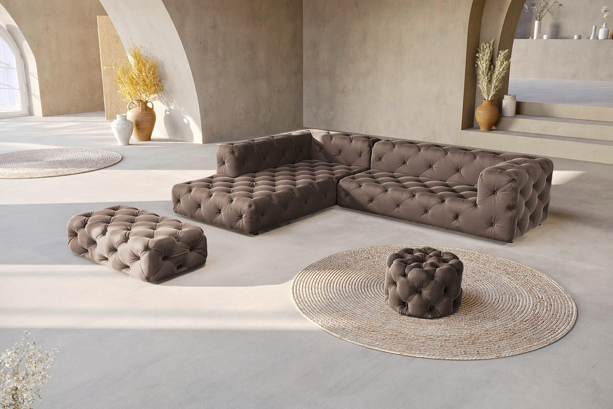 ECKSOFA Fresco in Samt Braun  228/325 cm  - Schwarz/Braun, Design, Kunststoff/Textil (228/325cm) - P & B