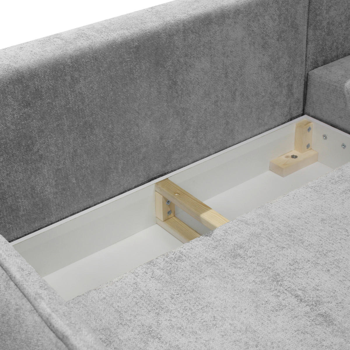 ECKSOFA MURANO Hellgrau Chenille Zierkissen, Rückenkissen, Bettkasten  - Hellgrau/Schwarz, Design, Holz/Textil (242/167cm) - MID.YOU