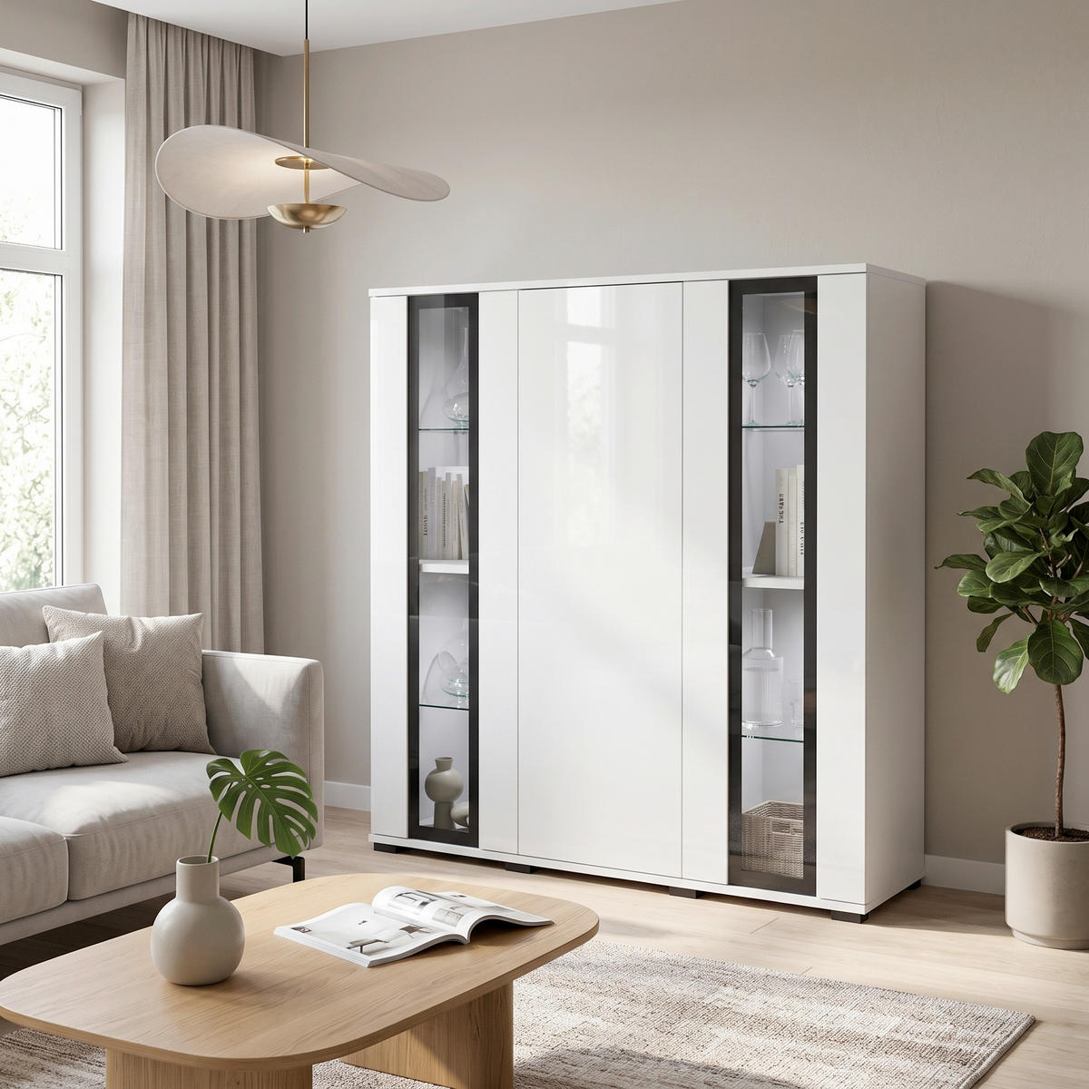 HIGHBOARD Caro 120/121,9/39,5 cm  - Weiß Hochglanz/Schwarz, Design, Glas/Holzwerkstoff (120/121,9/39,5cm) - P & B