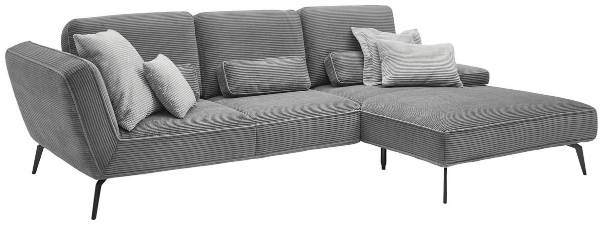 ECKSOFA Grau Cord  - Schwarz/Grau, KONVENTIONELL, Textil/Metall (304/205cm) - SetOne by Musterring