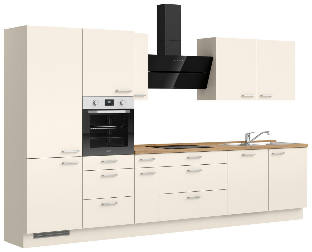 KÜCHENBLOCK 360 cm   in Eichefarben, Magnolie  - Edelstahlfarben/Eichefarben, MODERN, Holzwerkstoff/Metall (360cm) - Nobilia