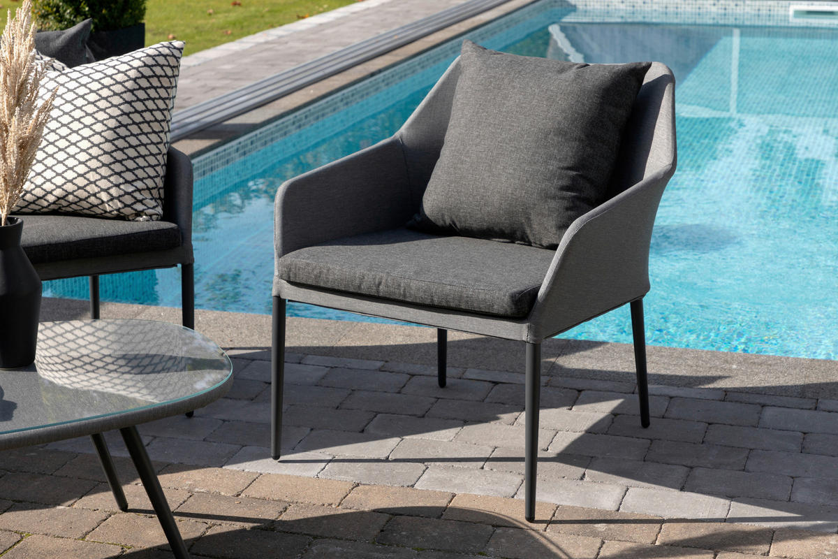 LOUNGEGARNITUR   Aluminium  - Schwarz/Grau, KONVENTIONELL, Textil/Metall - Gardenson