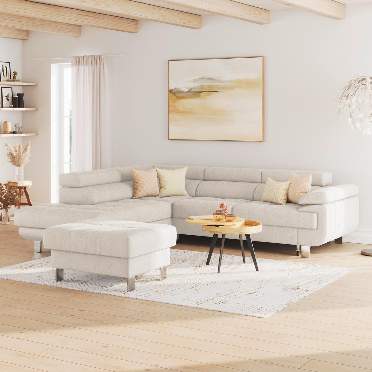 ECKSOFA in Drell Perlmutt  - Perlmutt, Modern, Textil/Metall (230/270cm) - MID.YOU
