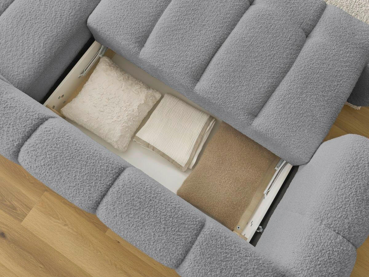 ECKSCHLAFSOFA FUJI Bouclé Dunkelgrau  inkl.  - Dunkelgrau/Schwarz, MODERN, Kunststoff/Textil (292/160cm)