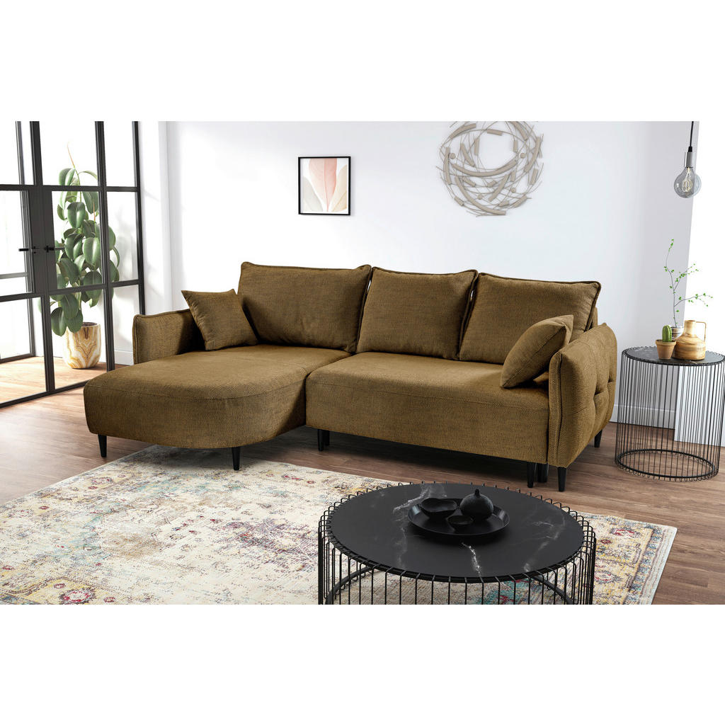Thumbnail - Mid.you Ecksofa, Gold, Textil, Kiefer, Hartholz, 3-Sitzer, Füllung: Polyurethan (PUR),Polyurethan (Pur), Ottomane links,...