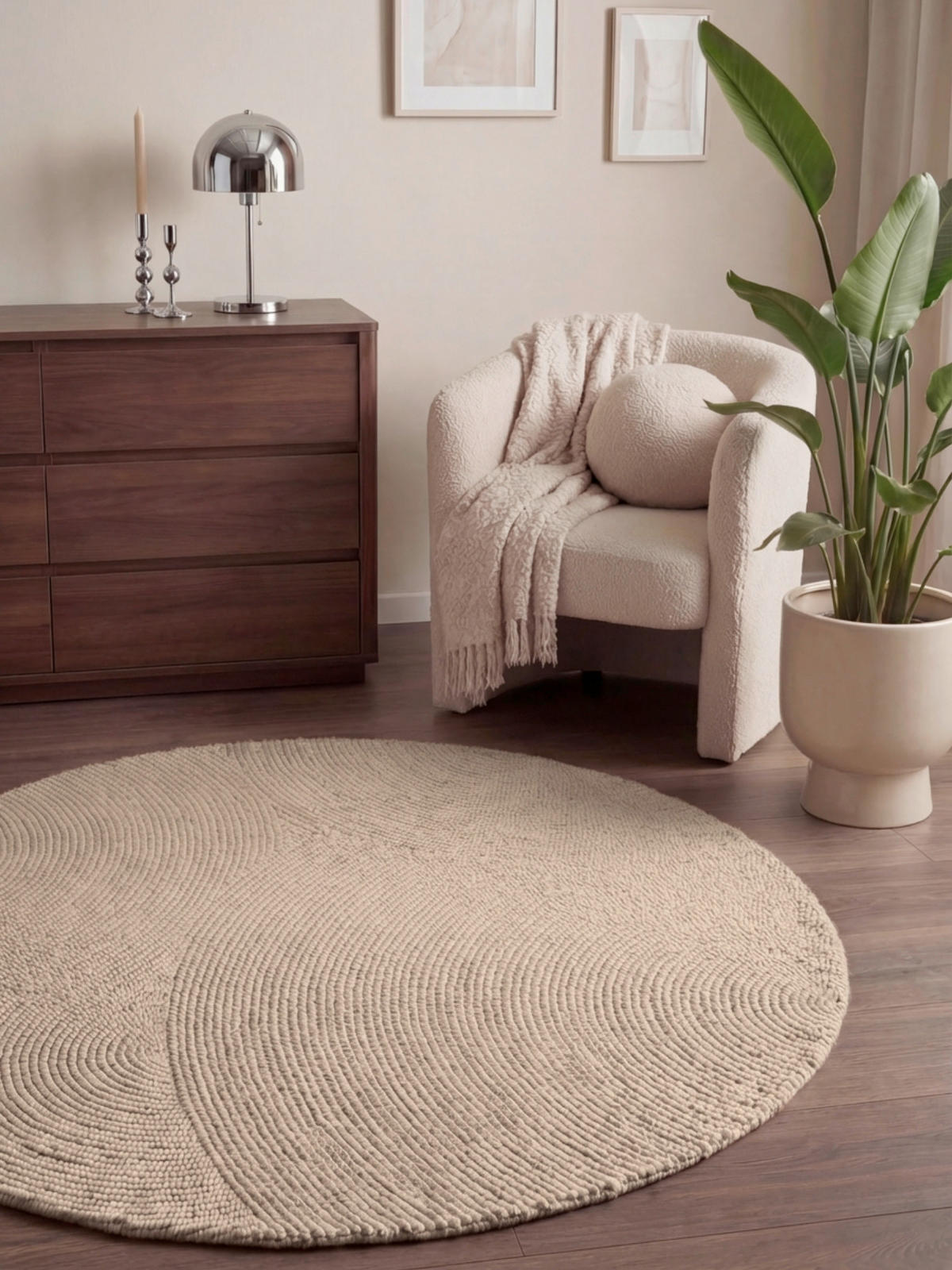 WOLLTEPPICH 150 cm Calmio Beige rund  - Beige, Basics, Textil (150cm) - Hanse Home