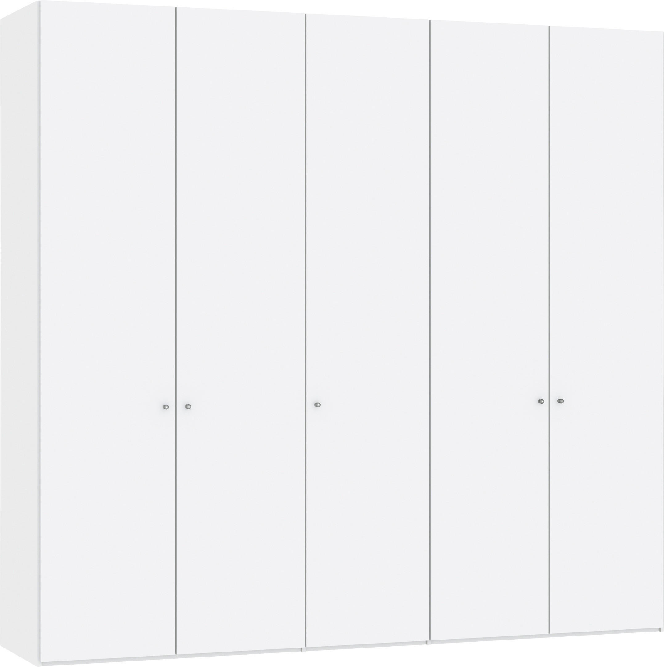 DREHTÜRENSCHRANK 5-türig Weiß, Weiß hochglanz  - Weiß hochglanz/Silberfarben, Design, Holzwerkstoff/Metall (253/236/59cm) - Jutzler